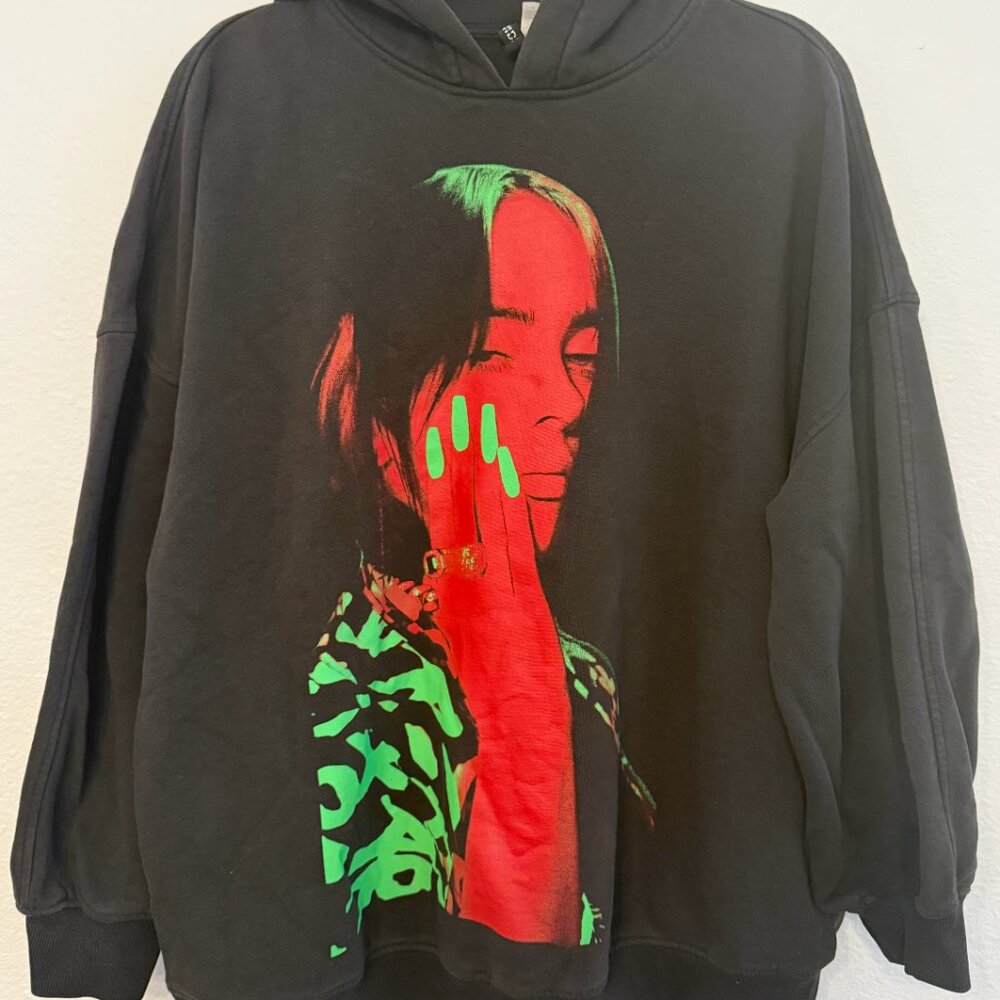Billie Eilish H&M Divided Black Hoodie DOUBLE SIDED Boxy Oversize Tour - Large